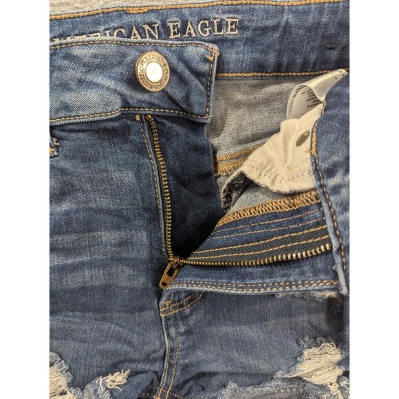 Amberican Eagle Denim Shorts Womens Size 4 Blue Cut Off Distressed Zipper Slits - Picture 13 of 16